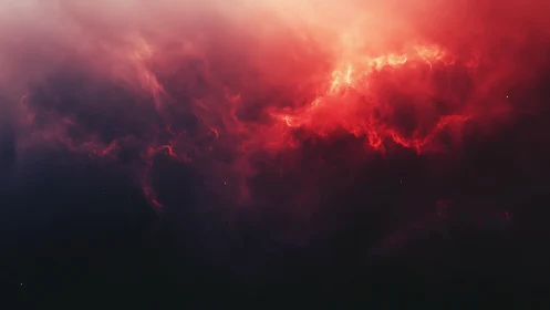 Ionized red nebular cloudscape over deep black cosmic void