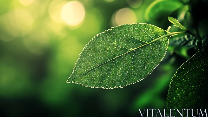 Macro botanical study of single leaf with bokeh field.