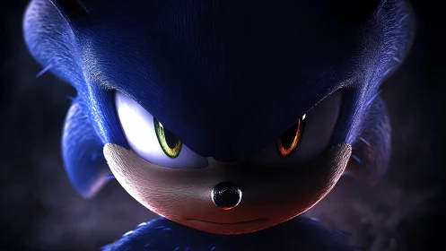 Moody close-up of blue hedgehog with intense dual eyes.