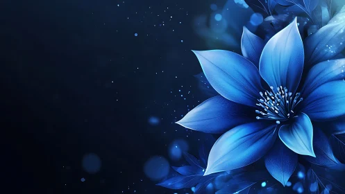 Ethereal Blue Flowers Against Starlit Void.