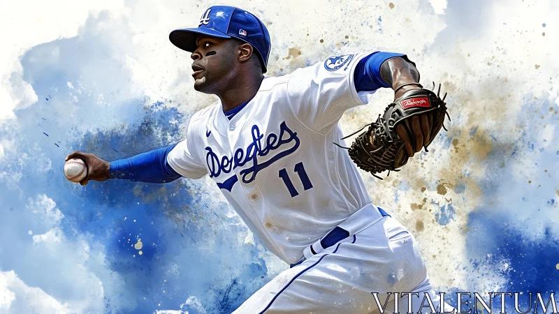 Dynamic baseball pitcher throws with explosive blue energy