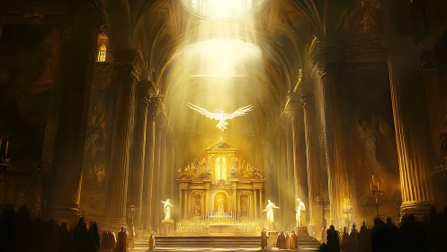 Cathedral of sunlit feathers and murmured gold prayers.