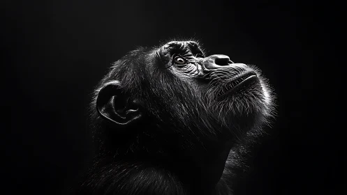 Low key primate portrait with directional rim illumination.