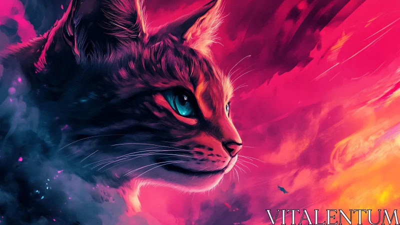 Neon Cat Face in Vibrant Pink and Orange Hues.