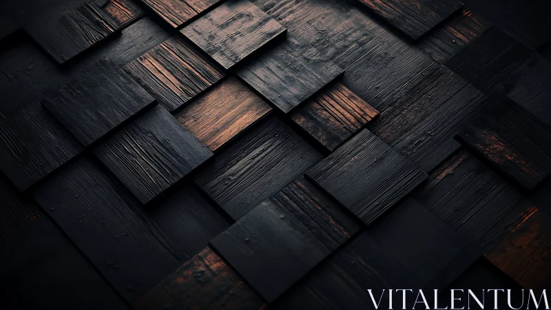 Layered charred wood panels glow with subtle amber light