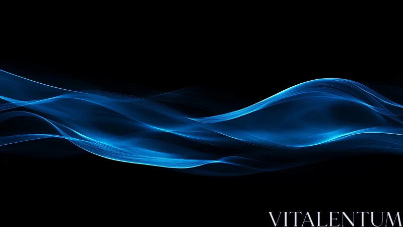 Blue light waves flow over black background in motion.