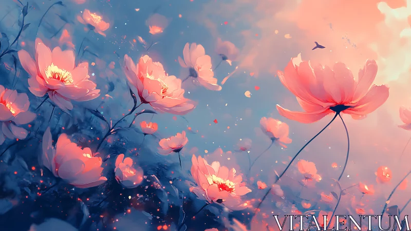 Luminous Cosmos Flowers in Soft Dreamscape.