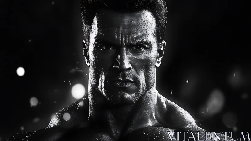 Strong monochrome portrait of a focused male athlete.