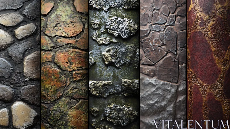 Set of highly detailed stone and rock wall textures shown.