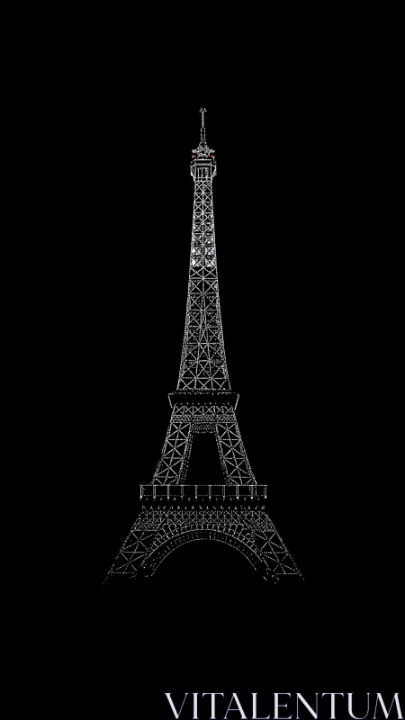 Minimalist Eiffel Tower rendered as luminous linear lattice