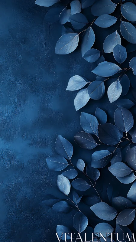 Midnight blue foliage tracing textured abstract wall edge.