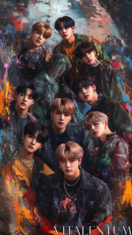 Vibrant boy group portrait framed by abstract paint bursts.