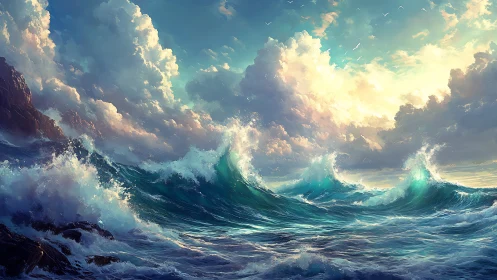 Tempest Choir of Turquoise Waves Under Storybook Skies.