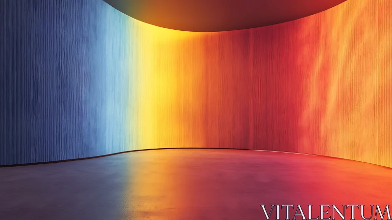 Curved gradient wall interior with blue, yellow, red light.