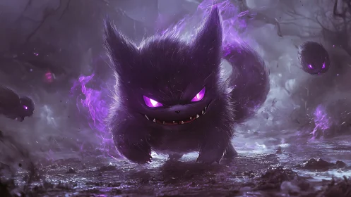 Playful ghostly creature glowing with bold purple energy.
