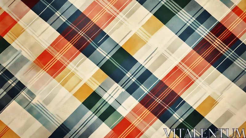 Retro diagonal plaid pattern with warm muted color bands.