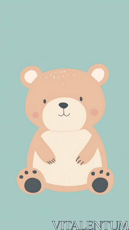 Minimalist pastel teddy bear illustration on teal backdrop
