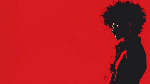 Silhouetted anime drifter stands in stark crimson silence