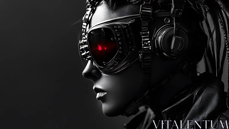 Cybernetic profile portrait with glowing red visor