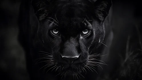 Black Panther Portrait: High-Contrast Feline Study with Luminous Eyes.