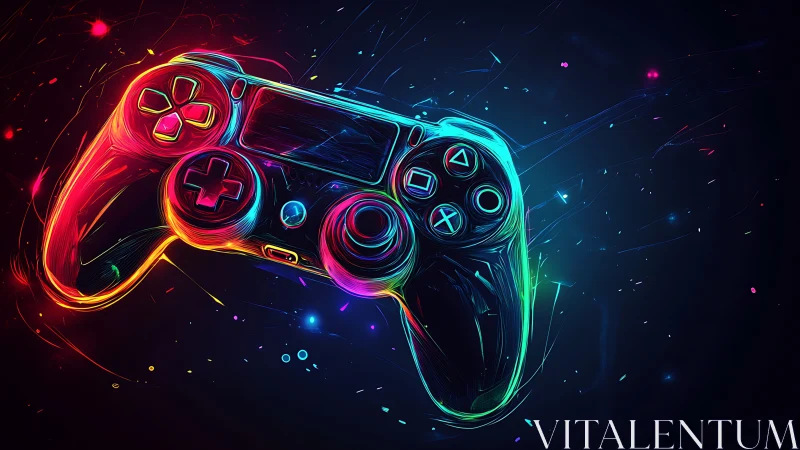 Neon Game Controller Glowing in Digital Space.