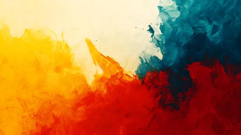 Abstract colorful brushstroke painting with vibrant red, yellow, and blue.