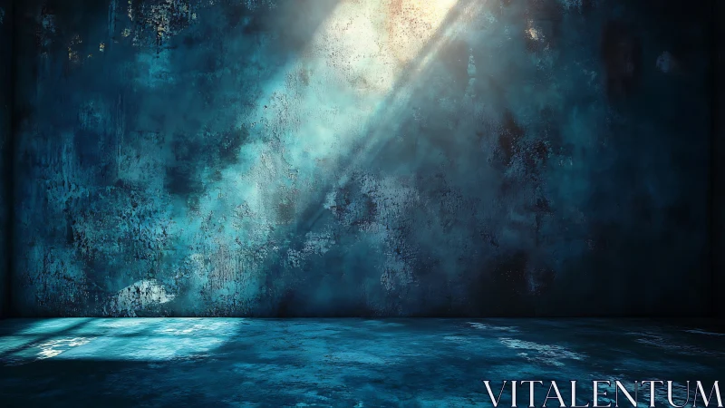 Textured teal studio wall with dramatic diagonal light beam.