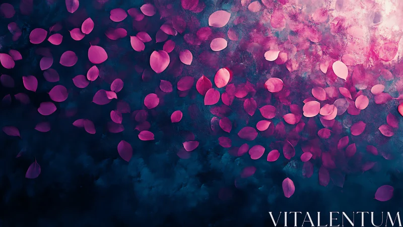 Pink leaf shapes scattered on dark textured background.