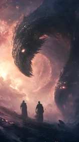 Cosmic serpent engulfs twin wanderers in burning nebula