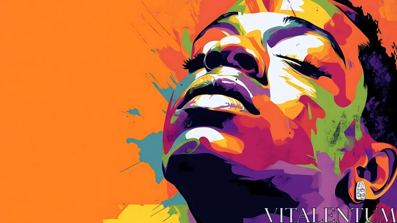 Color saturated portrait shows upward facing human profile