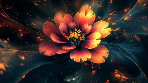 Luminous fractal flower blooming in dark cosmic swirl.
