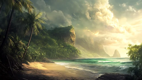 Tropical Coastal Landscape With Volcanic Formations.