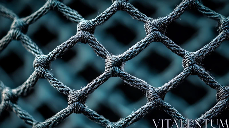 Macro study of interlaced rope mesh under shallow depth of field.