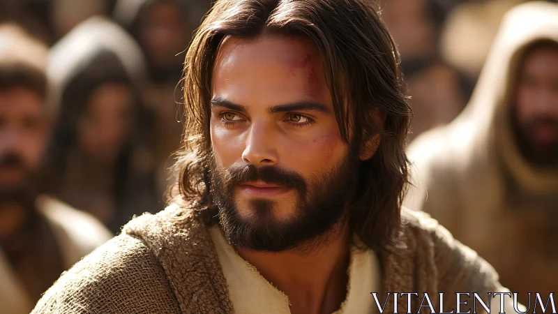 Dust-road prophet with steady gaze and sunlit resolve.