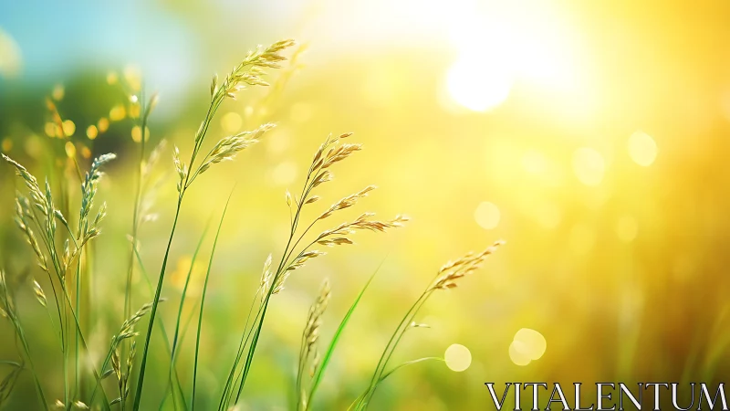 Backlit grass blades rendered with shallow depth of field bokeh