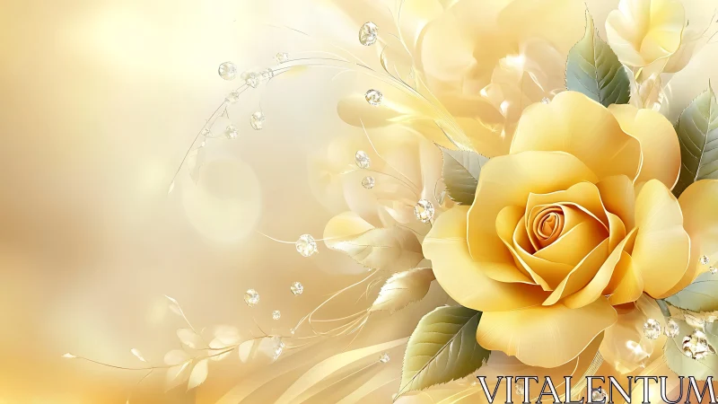Golden yellow rose composition with crystalline particle effects