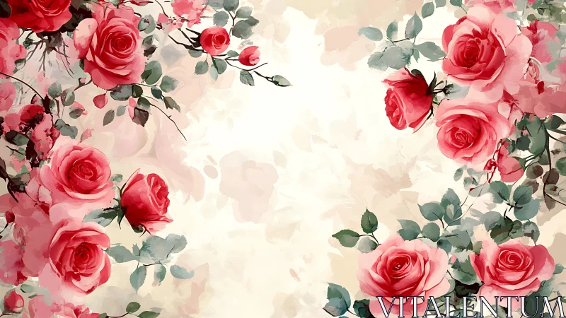 Pink roses bloom abundantly in soft watercolor elegance.