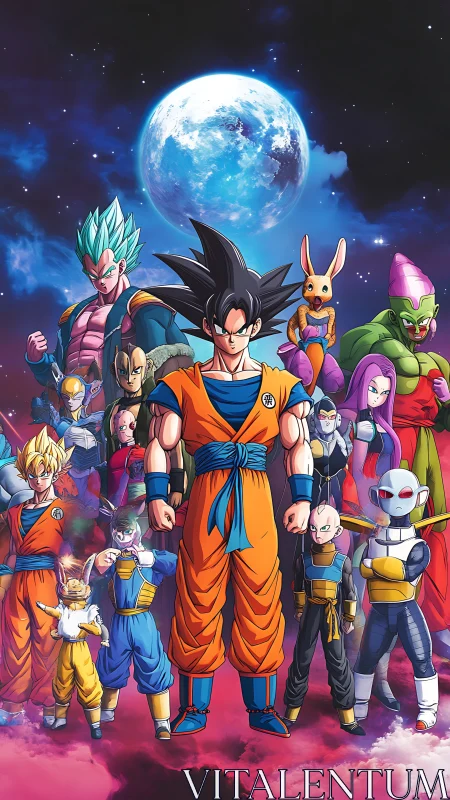 Epic moonlit heroes gathered for a cosmic showdown.