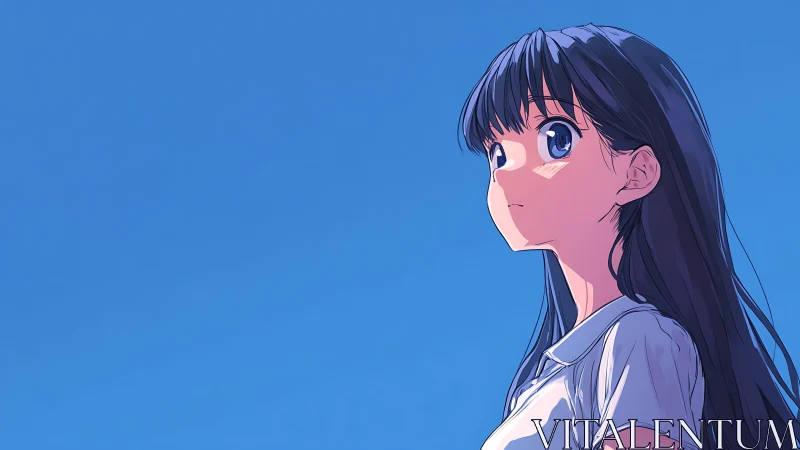 Anime girl in profile observes sky under strong rim lighting