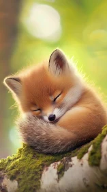 Sleeping fox cub rendered in soft-focus photorealistic style
