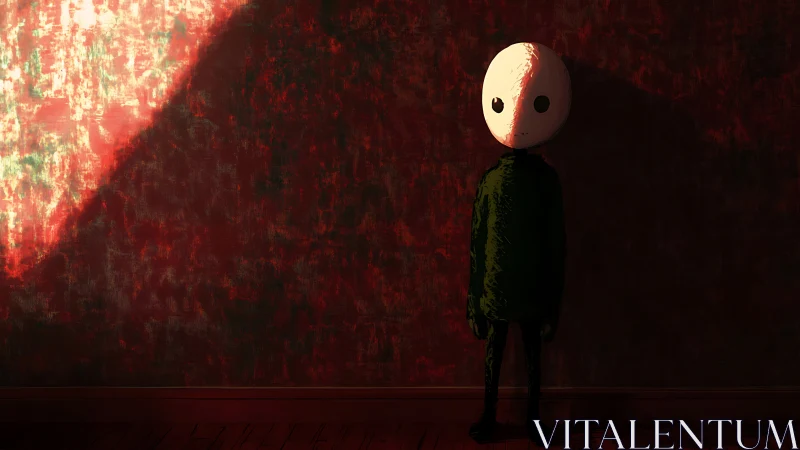 Quiet masked figure basks in a dramatic slice of red light