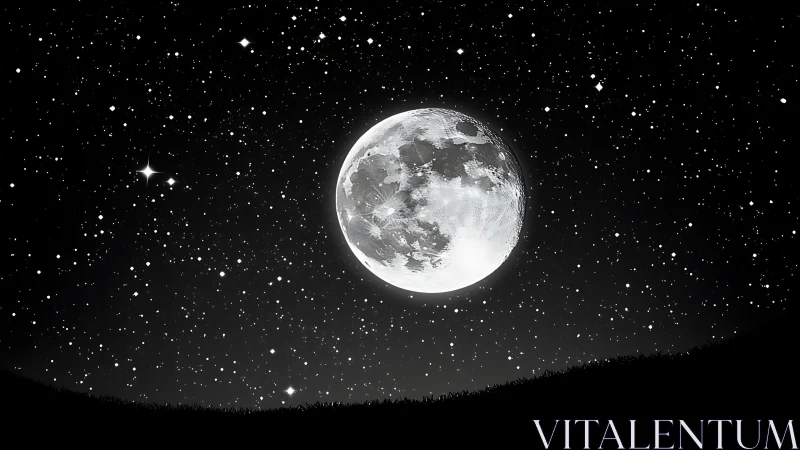 Gentle full moon shining softly over a quiet starry night.