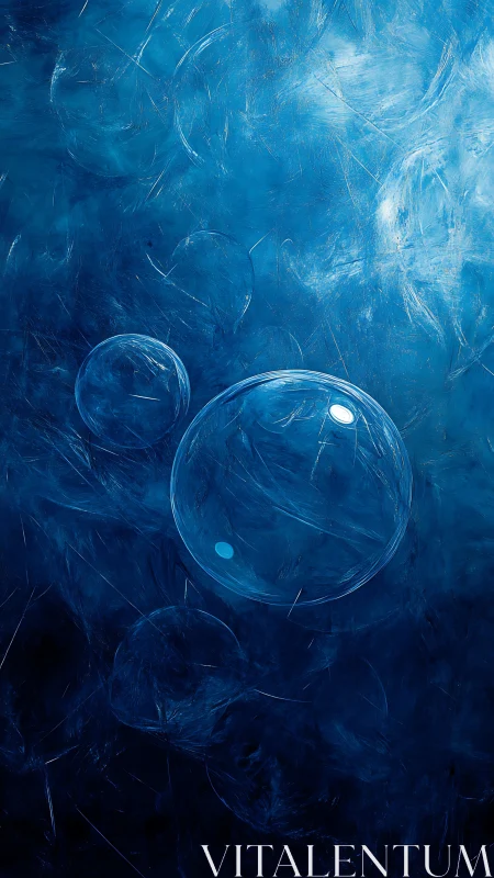 Glowing blue bubbles drift through a deep abstract ether