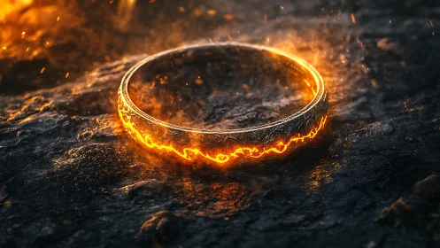 Incandescent ring rendered with volumetric fire effects and subsurface scattering illumination