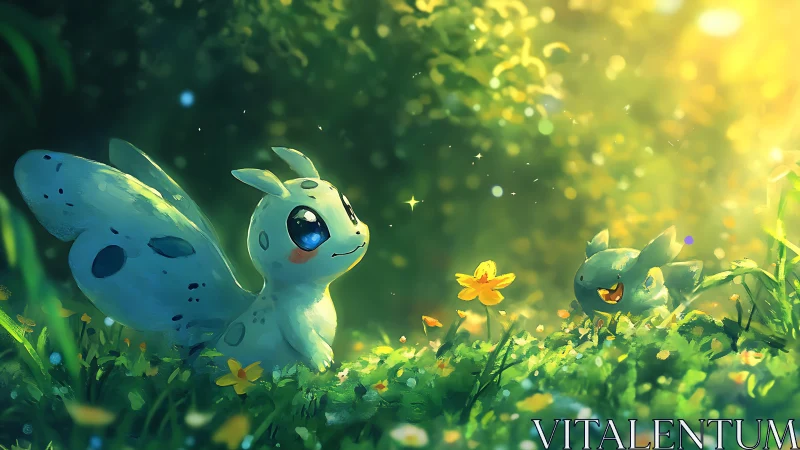 Sunlit forest sprites trade shy smiles among wildflowers.
