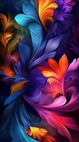 Multicolor radial feather-flow abstraction in deep contrast field