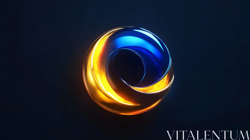 Futuristic glowing blue and orange torus on dark background.