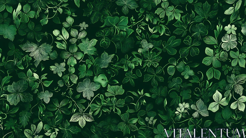 Dense green foliage pattern with overlapping botanical leaves.