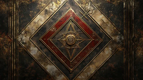Gilded occult sigil forms central relief on weathered metal
