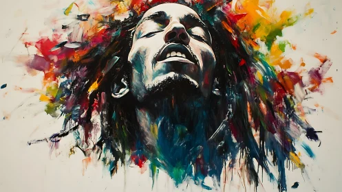 Expressive portrait head rendered in high-contrast impasto color field